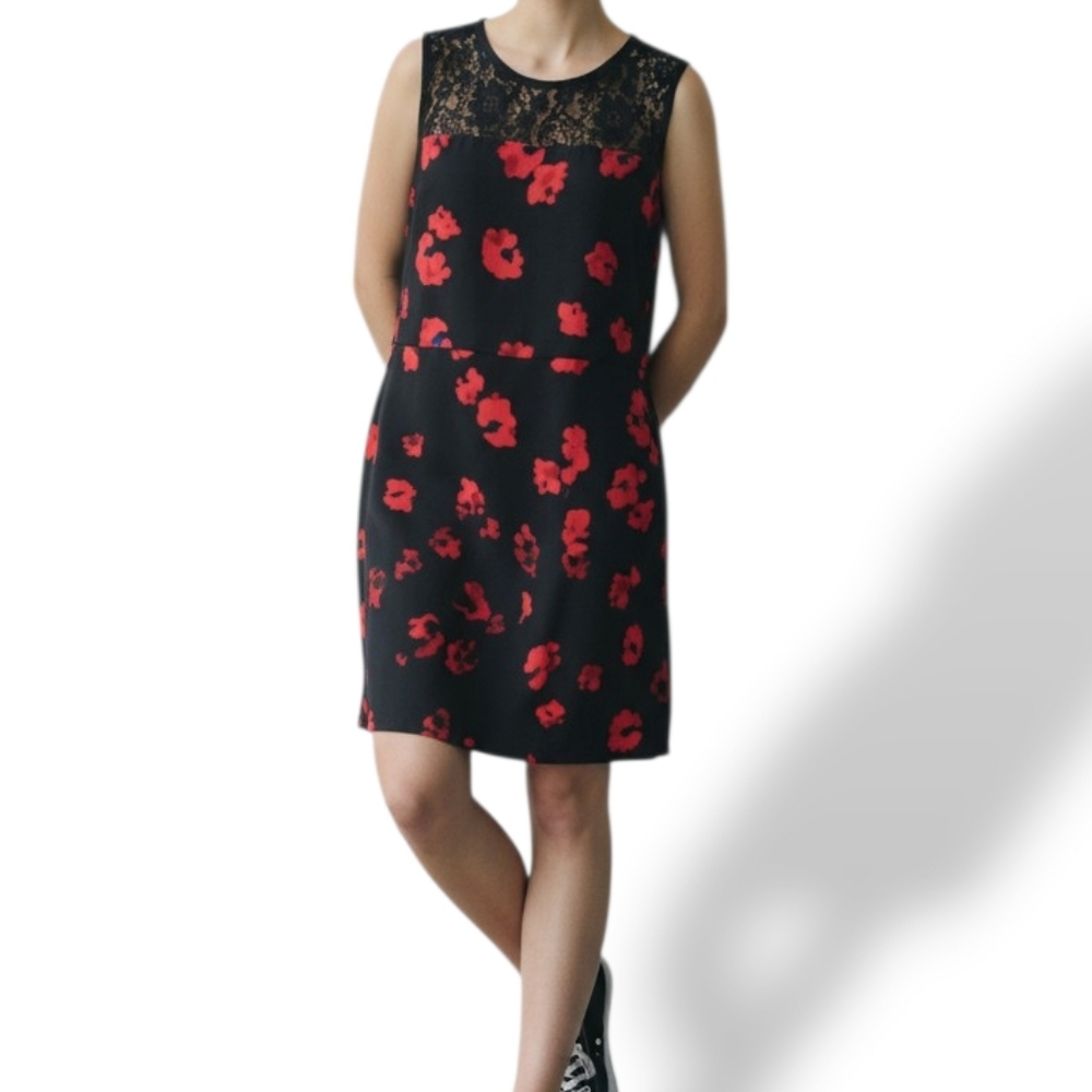 DKNY Red Florall Fit and Flare Dress